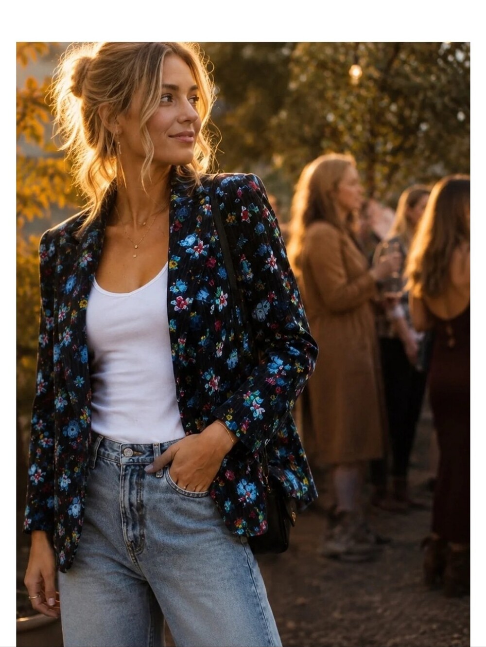 Anthropologie Ett:Twa Blazer Jacket Women's Size 6 Floral Corduroy Velvet Pocket